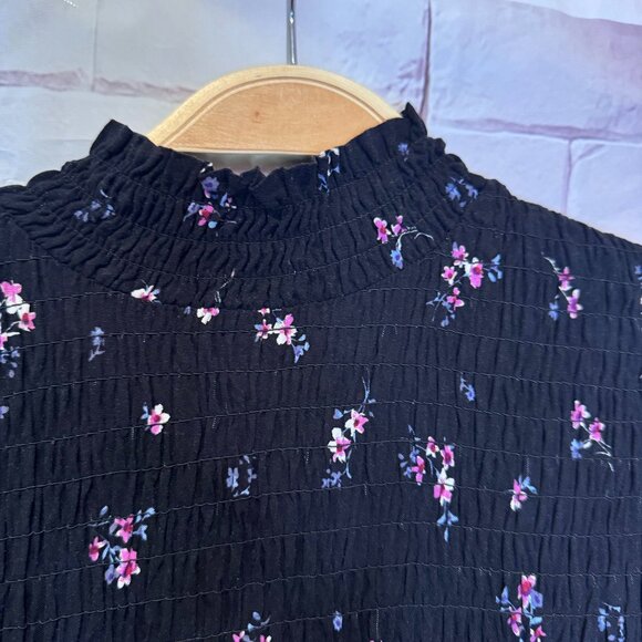 Wild Fable Black Turtle Neck Smocked Floral Long Sleeve Dress Small - Picture 2 of 6